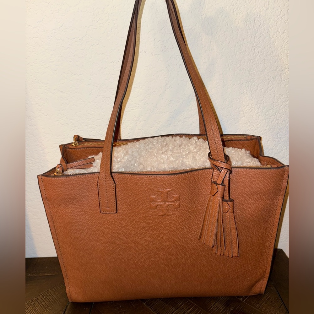 Tory Burch Brown Leather Tote with Tassel NWOT - Picture 2 of 16